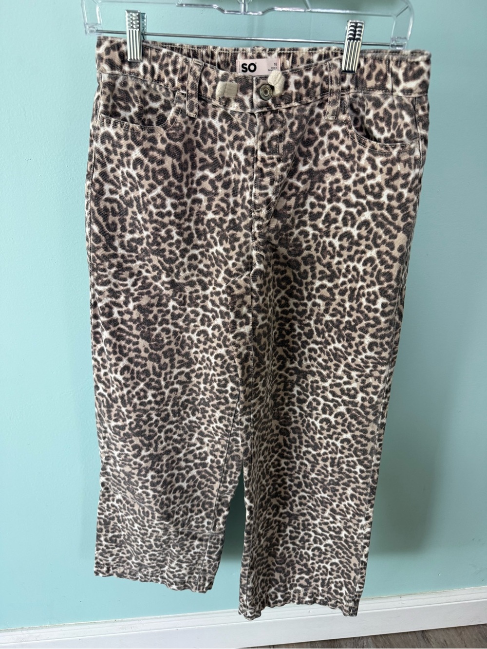 SO Leopard Print Wide Leg Jeans - Brown/Black/Cream